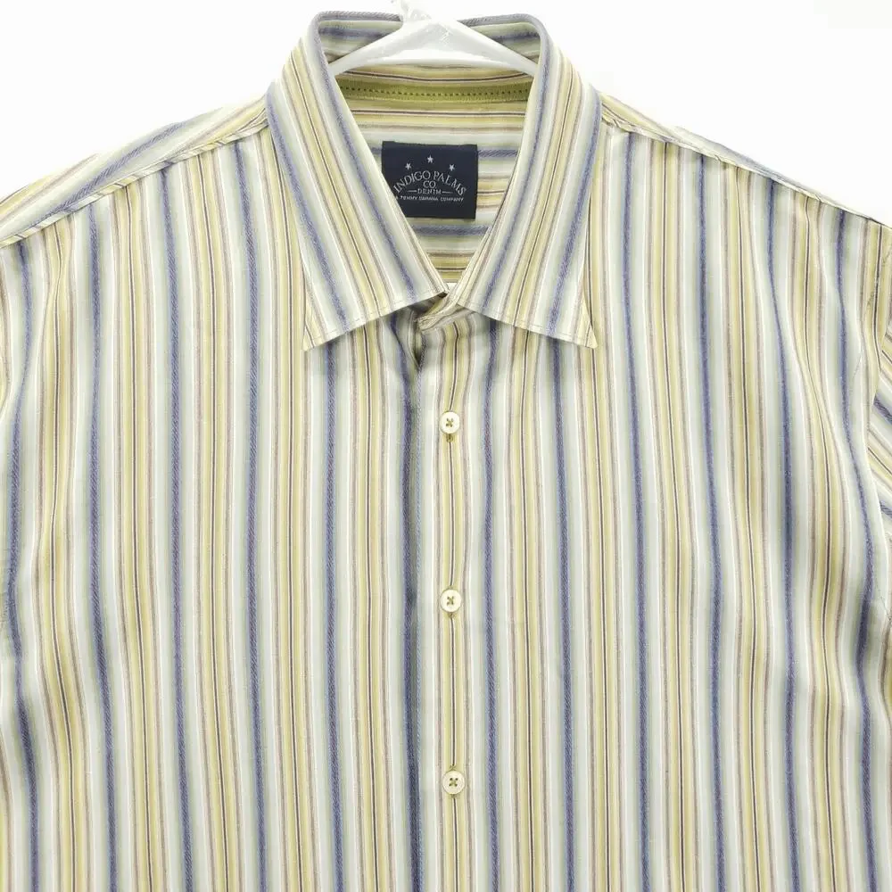 Tommy Bahama Indigo Palms Shirt Mens XL Yellow Blue Striped Cotton Button-Up